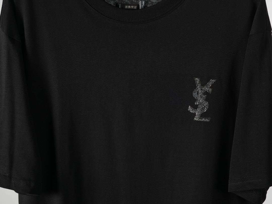 Saint Laurent YSL/圣罗兰24SS春夏新款前后字母烫钻短袖T恤