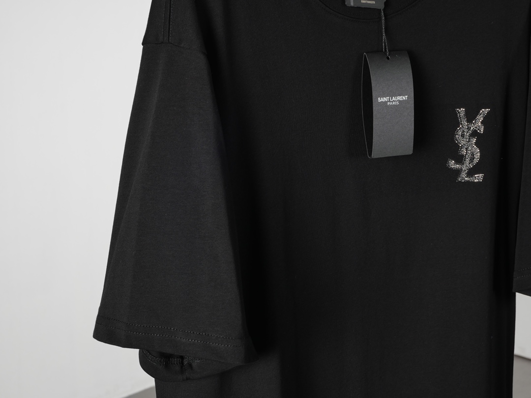 Saint Laurent YSL/圣罗兰24SS春夏新款前后字母烫钻短袖T恤