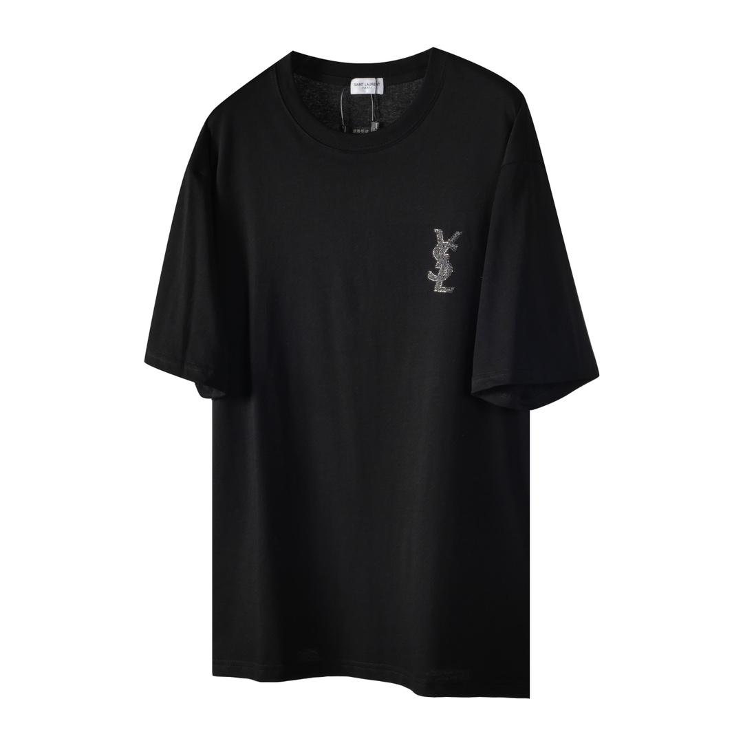 Saint Laurent YSL/圣罗兰24SS春夏新款前后字母烫钻短袖T恤