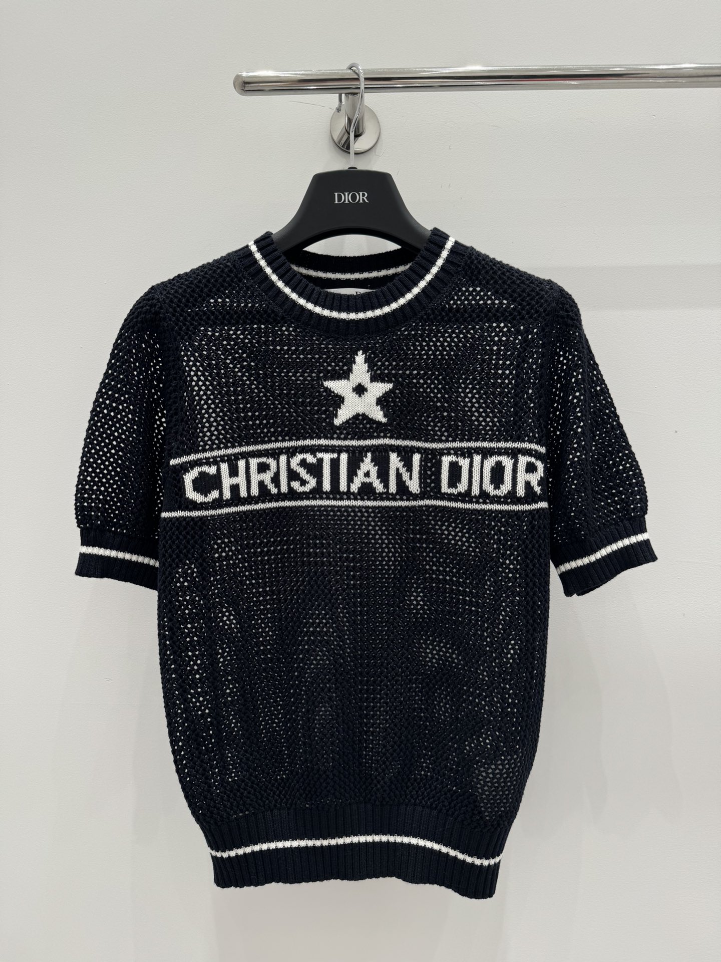Dior Clothing Knit Sweater Shirts & Blouses Outlet 1:1 Replica
 Black White Openwork Knitting Spring/Summer Collection