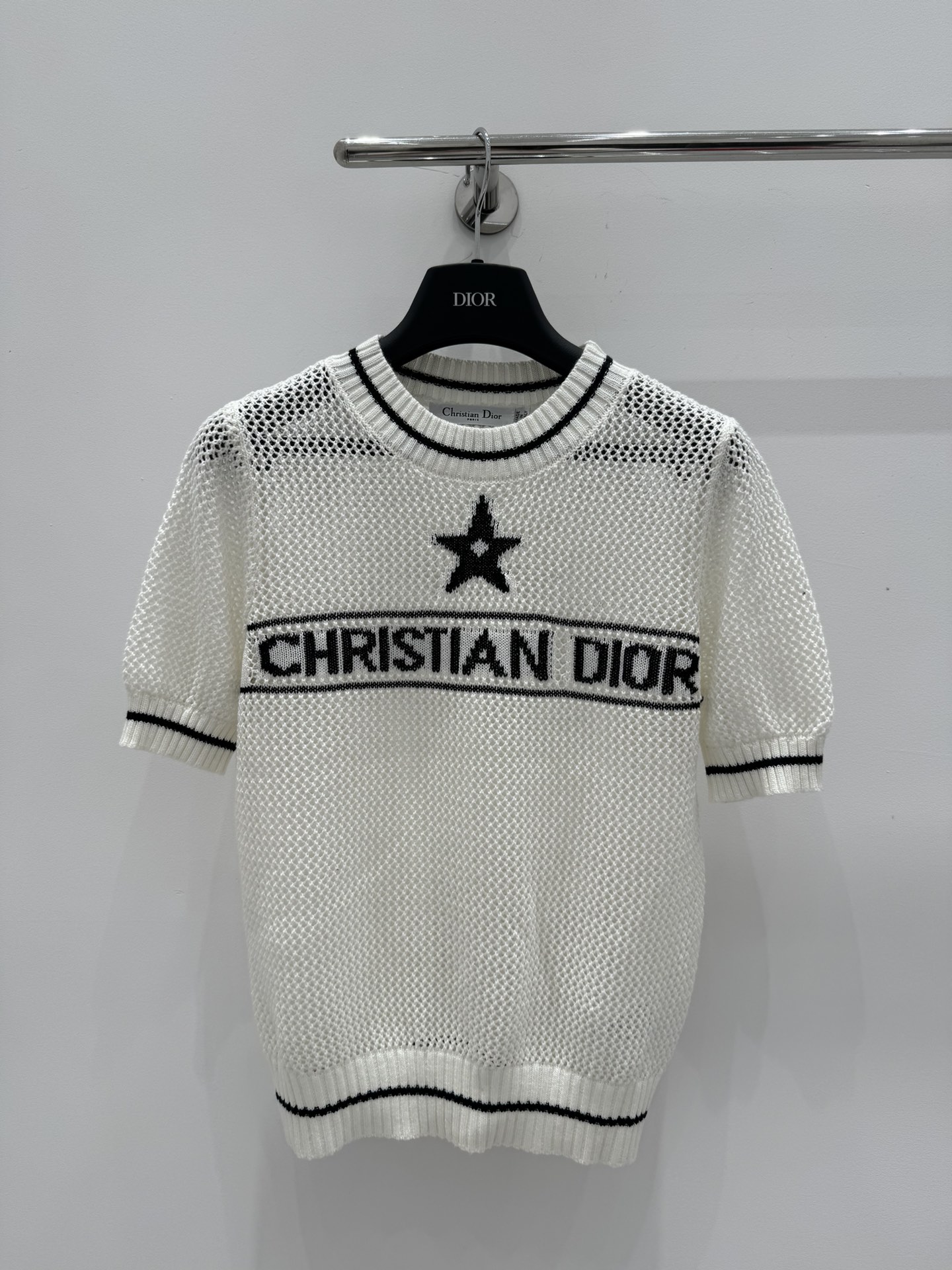Dior Clothing Knit Sweater Shirts & Blouses Black White Openwork Knitting Spring/Summer Collection