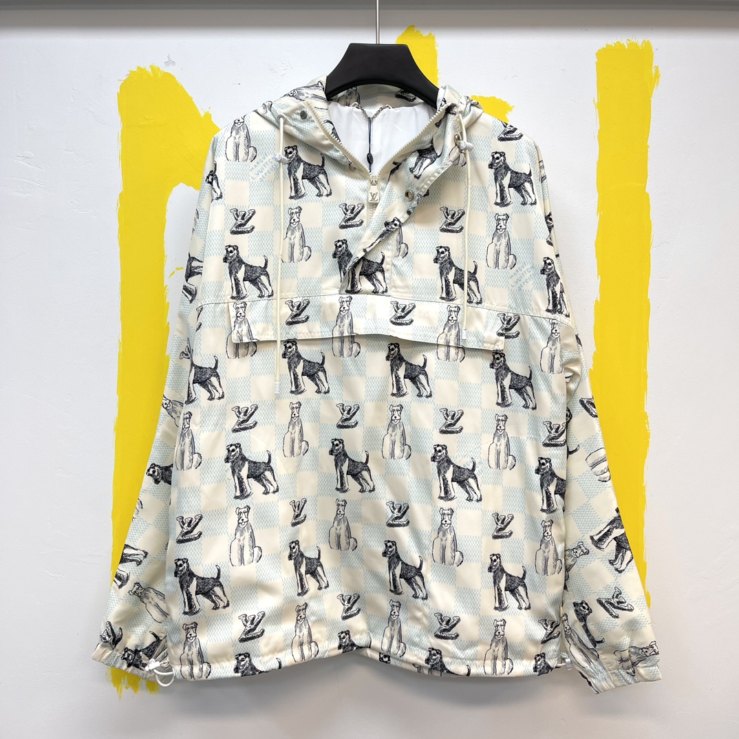 Louis Vuitton Clothing Coats & Jackets White Printing Spring Collection Hooded Top