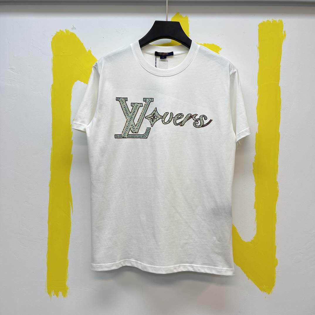 Louis Vuitton Clothing T-Shirt Embroidery Spring/Summer Collection Short Sleeve