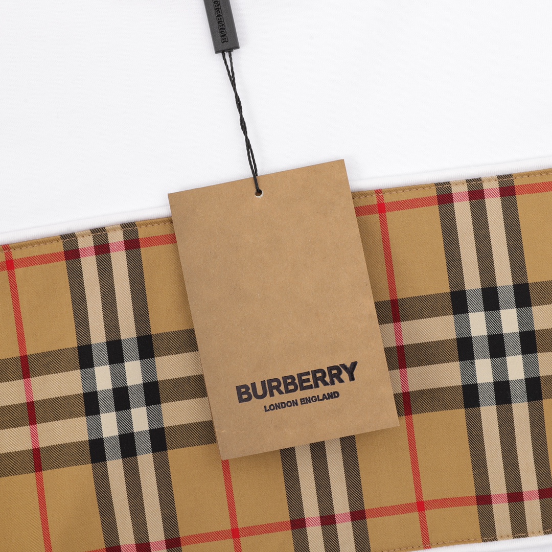 Burberry/巴宝莉 格纹拼接圆领短袖