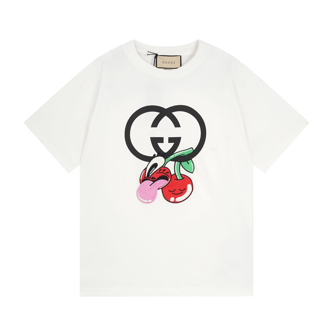 Versión correcta de alta calidad G 2024ss Camiseta de doble G entrelazado con cerezas 🍒. El diseño creativo de la arti…