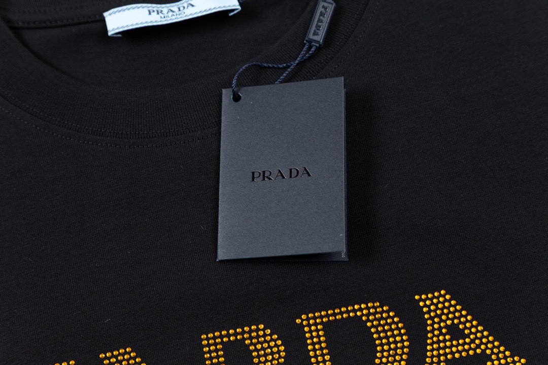 普拉达/Prada 夏季 字母烫钻压花圆领短袖T恤