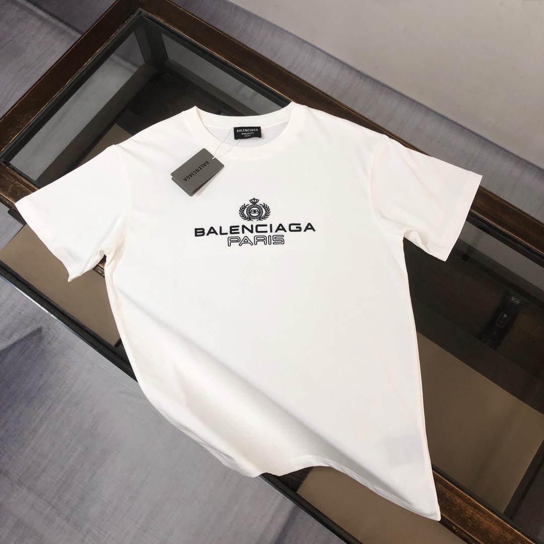 Balenciaga Clothing T-Shirt Black Grey Khaki White Embroidery Unisex Spring/Summer Collection Fashion Short Sleeve