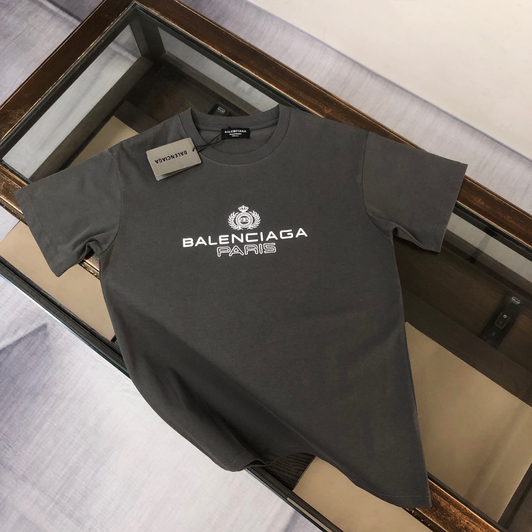 Balenciaga Clothing T-Shirt Black Grey Khaki White Embroidery Unisex Spring/Summer Collection Fashion Short Sleeve