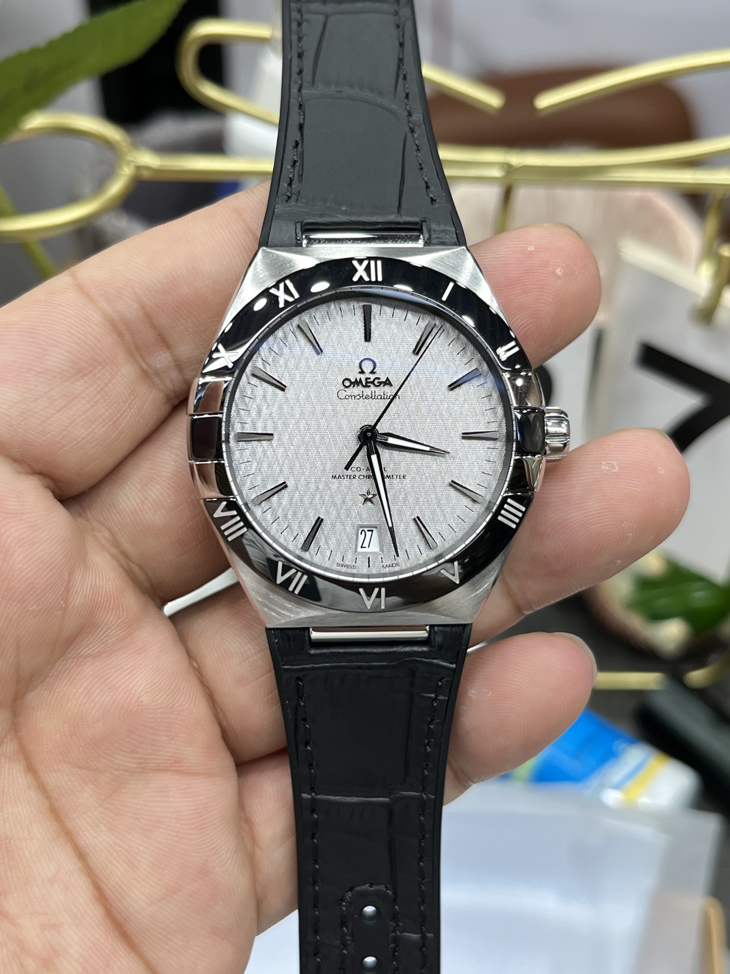 오메가 컨스텔레이션 41mm 화이트 남성 자동 기계식 러버스트랩 시계 레플리카 44614