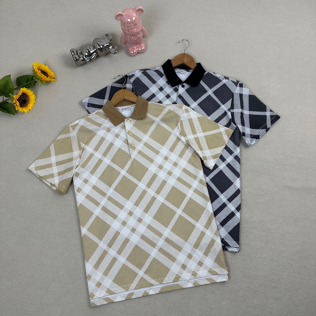 Burberry Plaid Print Short Sleeve Polo Shirt - Beige 8 i1714367918 2976 0