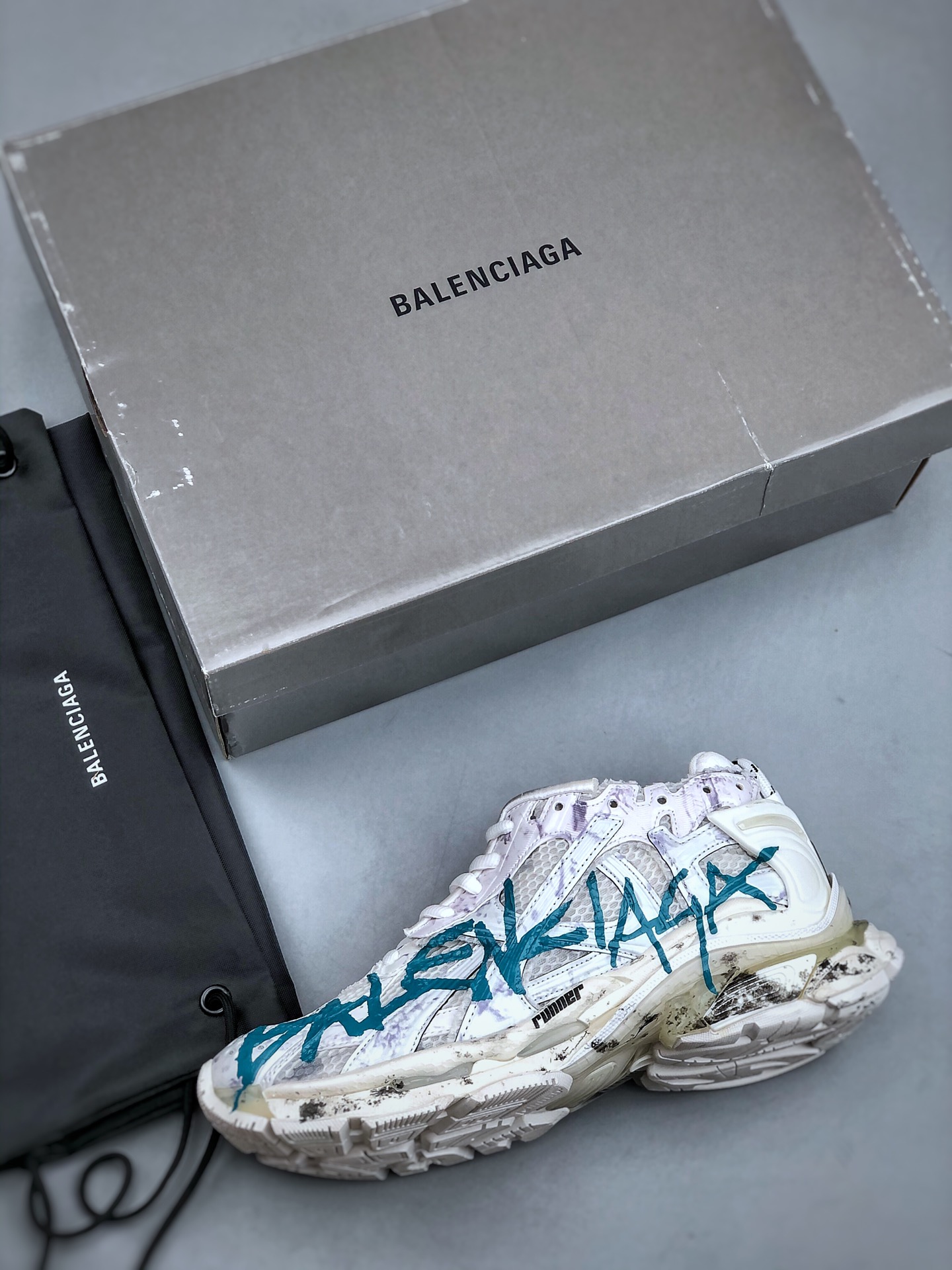 OK Batch Luxury Brand - BALENCIAGA Runner Sneaker "White/Water Blue - Shoe 3