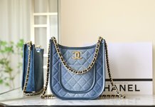 Chanel Crossbody & Shoulder Bags Vintage Gold Calfskin Cowhide Denim Spring/Summer Collection