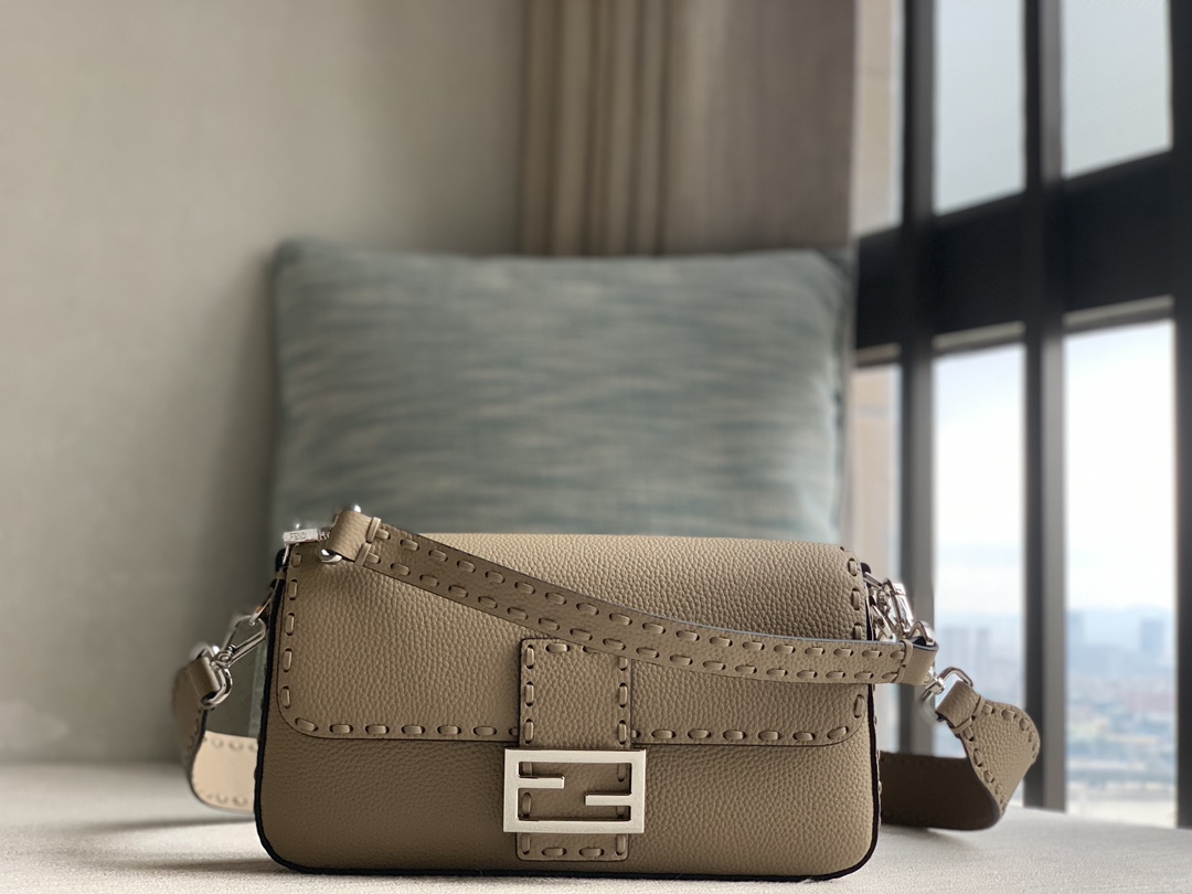 Fendi Iconic Baguette Medium Handbag Dove Gray