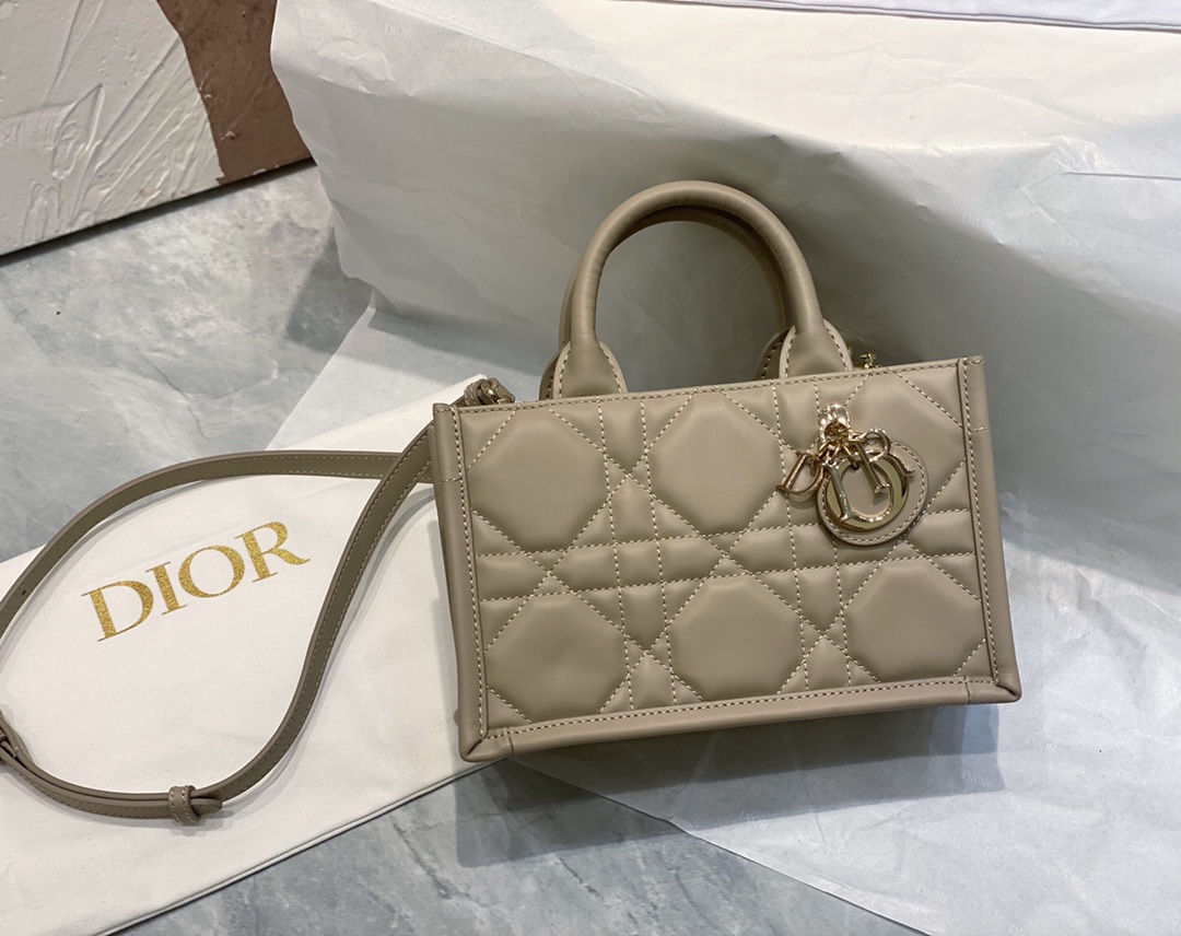 Dior Book Tote Bolsos de mano Bolsos de Tote Marrón Oro Cuero de vaca Mini