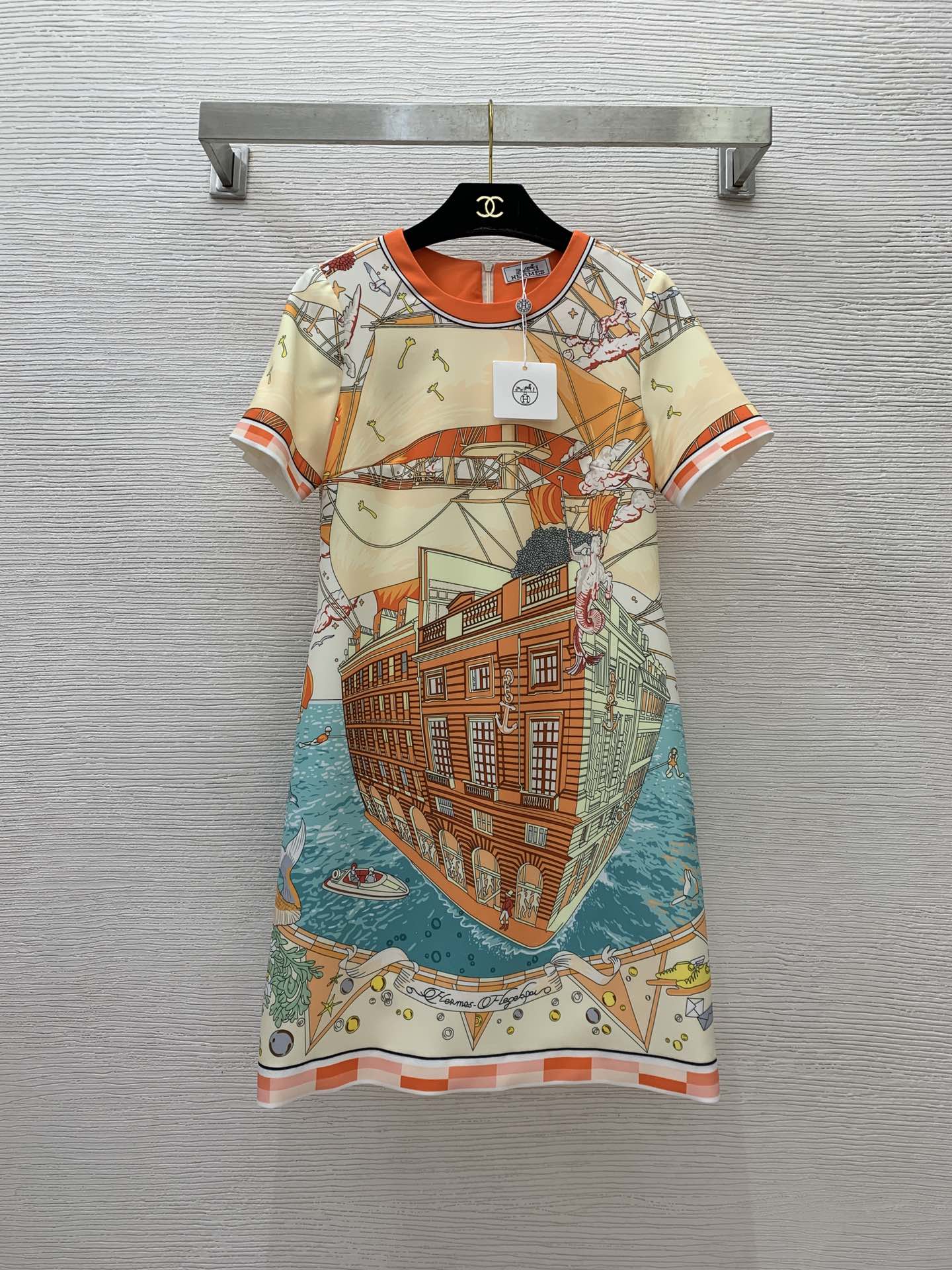 Fake High Quality
 Hermes Clothing Dresses Apricot Color Blue Printing