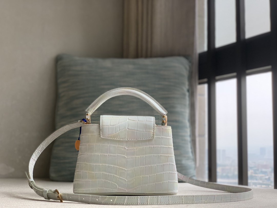 Louis Vuitton lv new product debut [CAPUCINES] N98156 phantom crocodile pattern gold buckle