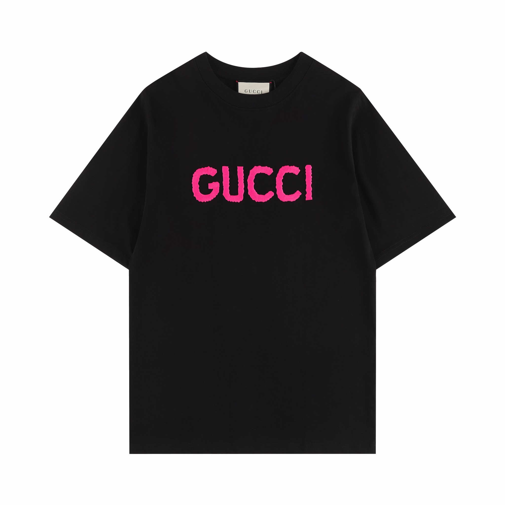 Camiseta de manga corta GUCC antiguo*2024SS primavera/verano nuevo, con letras rosadas y bordado tridimensional de la i…