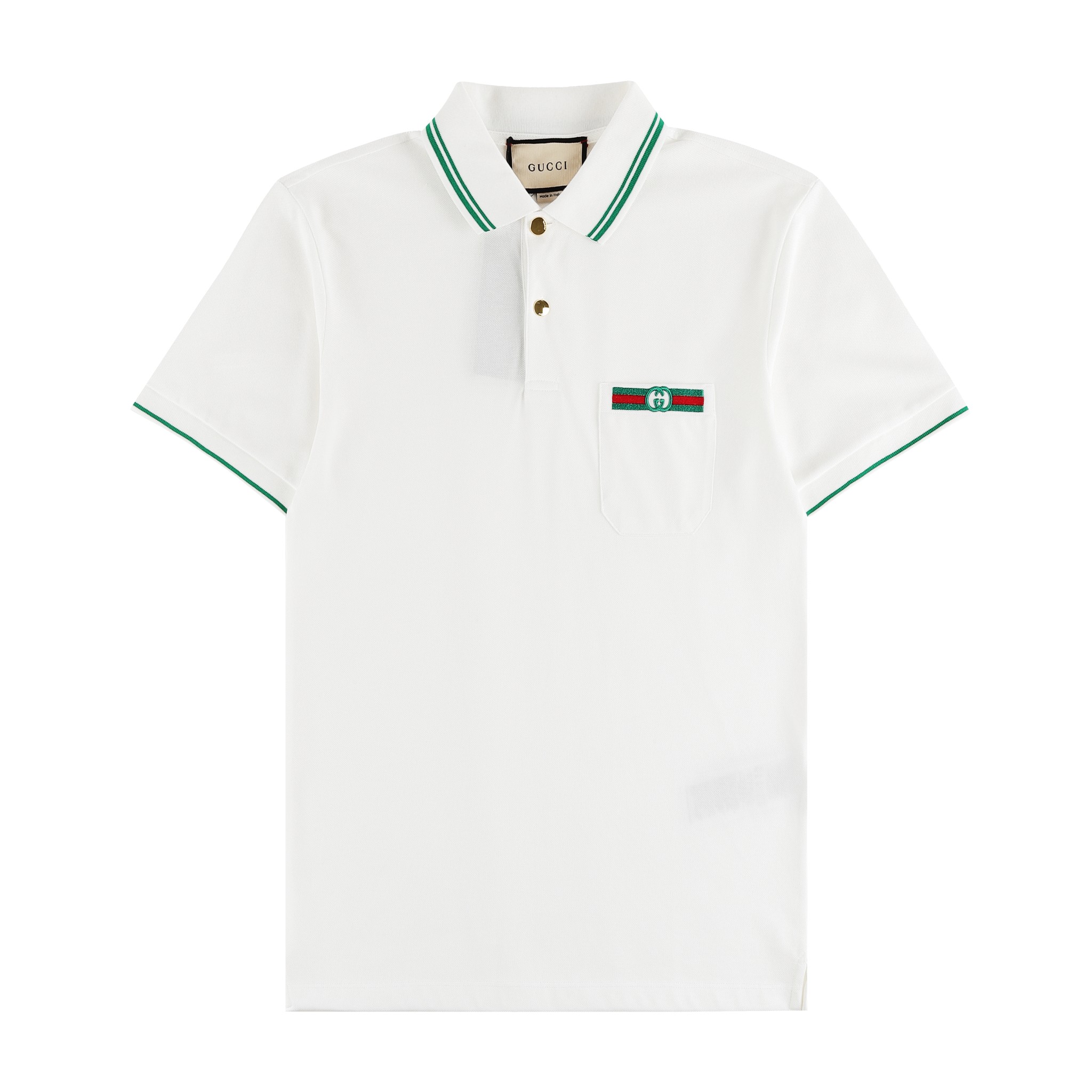 GUCC Gu* 2024SS Nuevo polo de cuello vuelto primavera/verano. Bolsillo con rayas clásicas rojas y verdes combinado con …