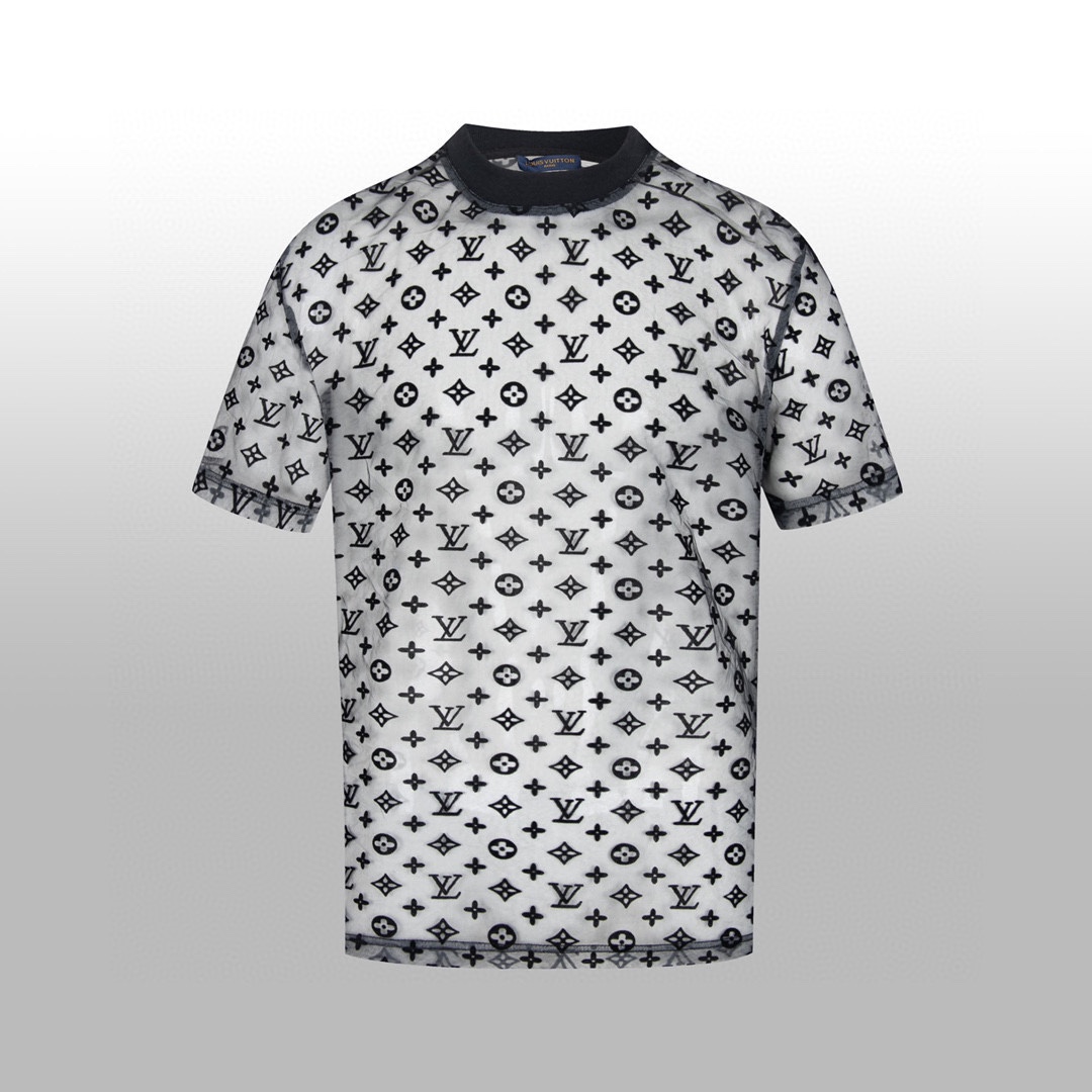 Louis Vuitton Vêtements T-Shirt Noir Blanc Unisexe Gauze Série printemps Manches courtes