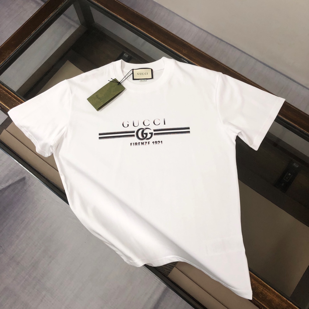 Gucci Clothing T-Shirt High Quality Replica Designer
 Black White Printing Unisex Spring/Summer Collection Fashion Short Sleeve
