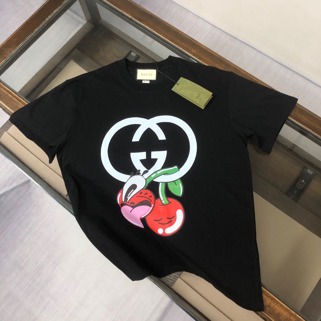 Gucci Top
 Clothing T-Shirt Sell Online Luxury Designer
 Black White Unisex Cotton Summer Collection Short Sleeve