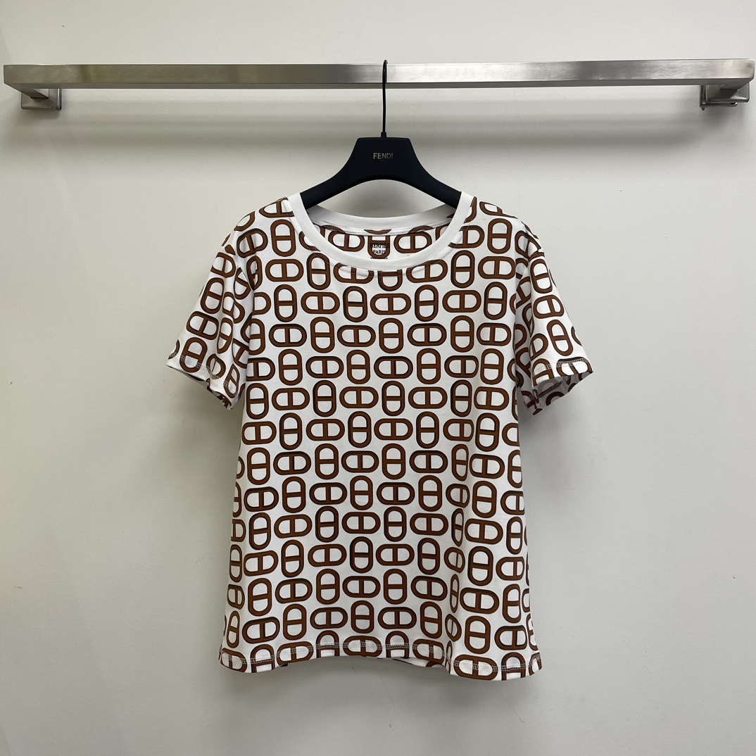Outlet 1:1 Replica
 Hermes Clothing T-Shirt Printing Cotton Spring/Summer Collection
