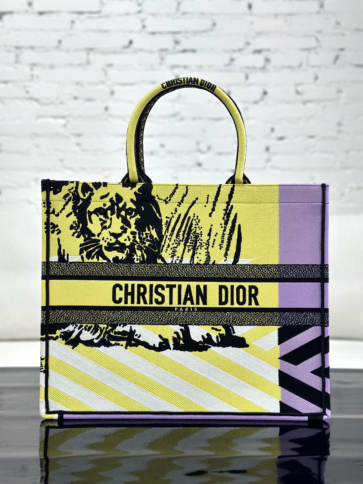 نسخة طبق الأصل رخيصة
 ديور Dior Book Tote حقيبة حقيبة يد حقيبة توتا أصفر مطرز