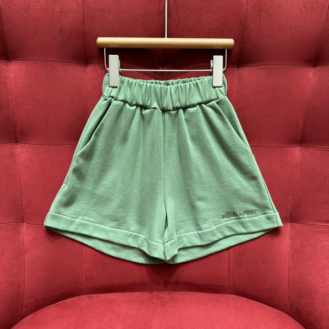 1:1 Replica
 Fendi Clothing Kids Clothes Shorts Green Embroidery Kids Cotton