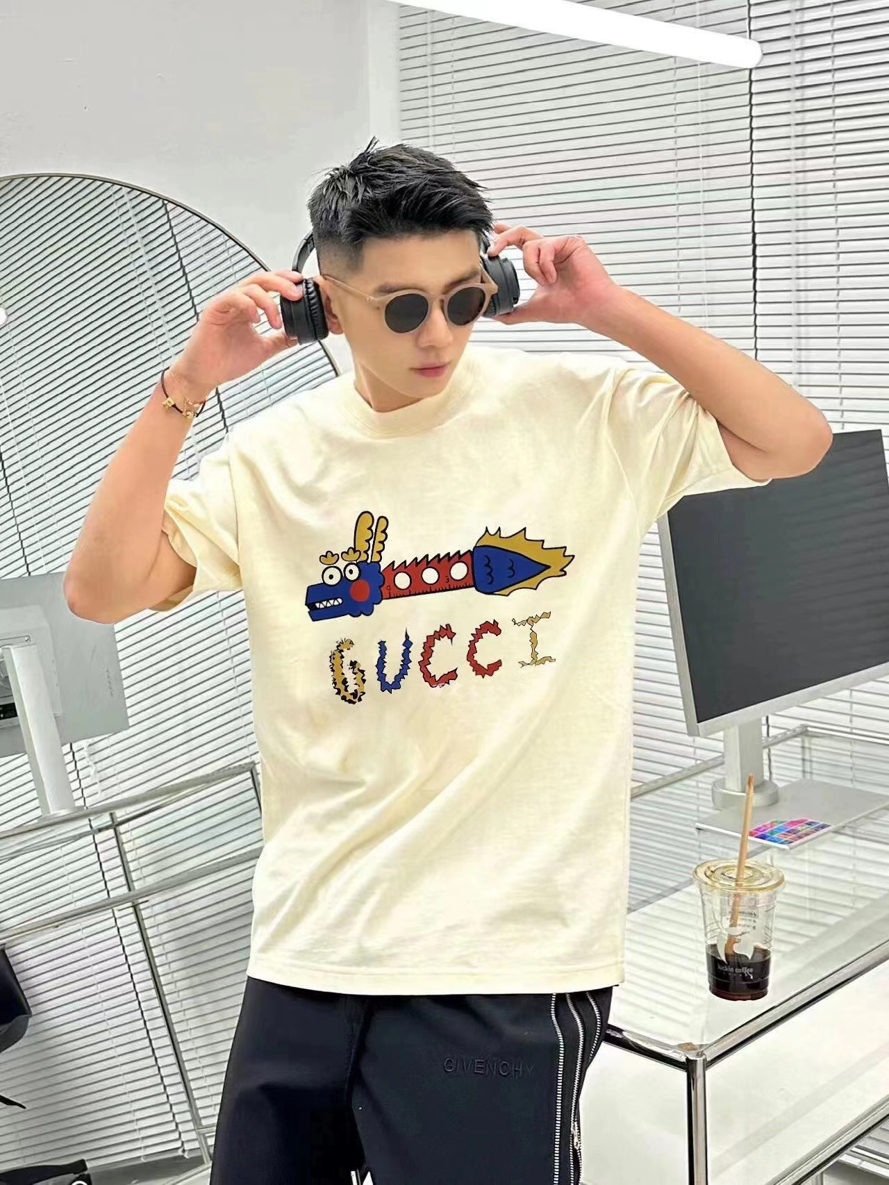 Gucci Odzież T-Shirt Drukowanie Krótki rękaw