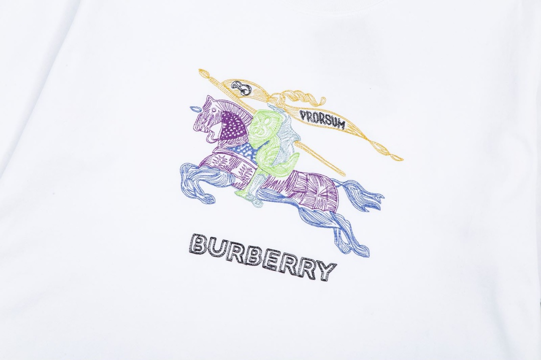 巴宝莉/Burberry 夏季 经典彩色战马字母刺绣圆领短袖T恤