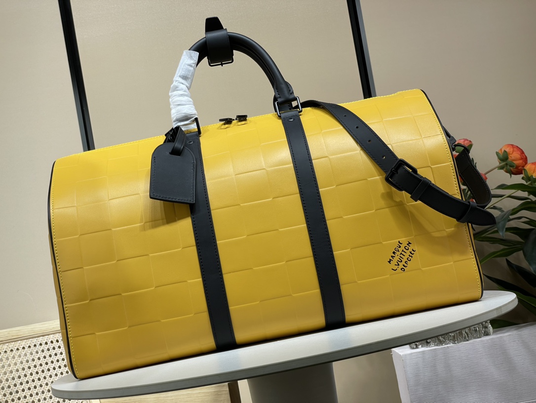 Louis Vuitton lV Keepall Bandouliere 50cm travel bag M25019 yellow (lattice embossed style)