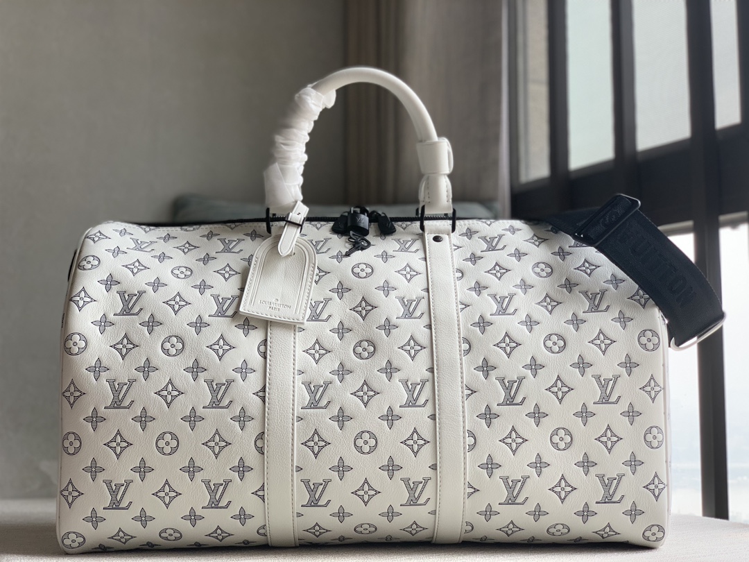 Louis Vuitton lv24 first release [Keepall Bandouliere 50] officially on sale M24953 24954 white (striped embossed)