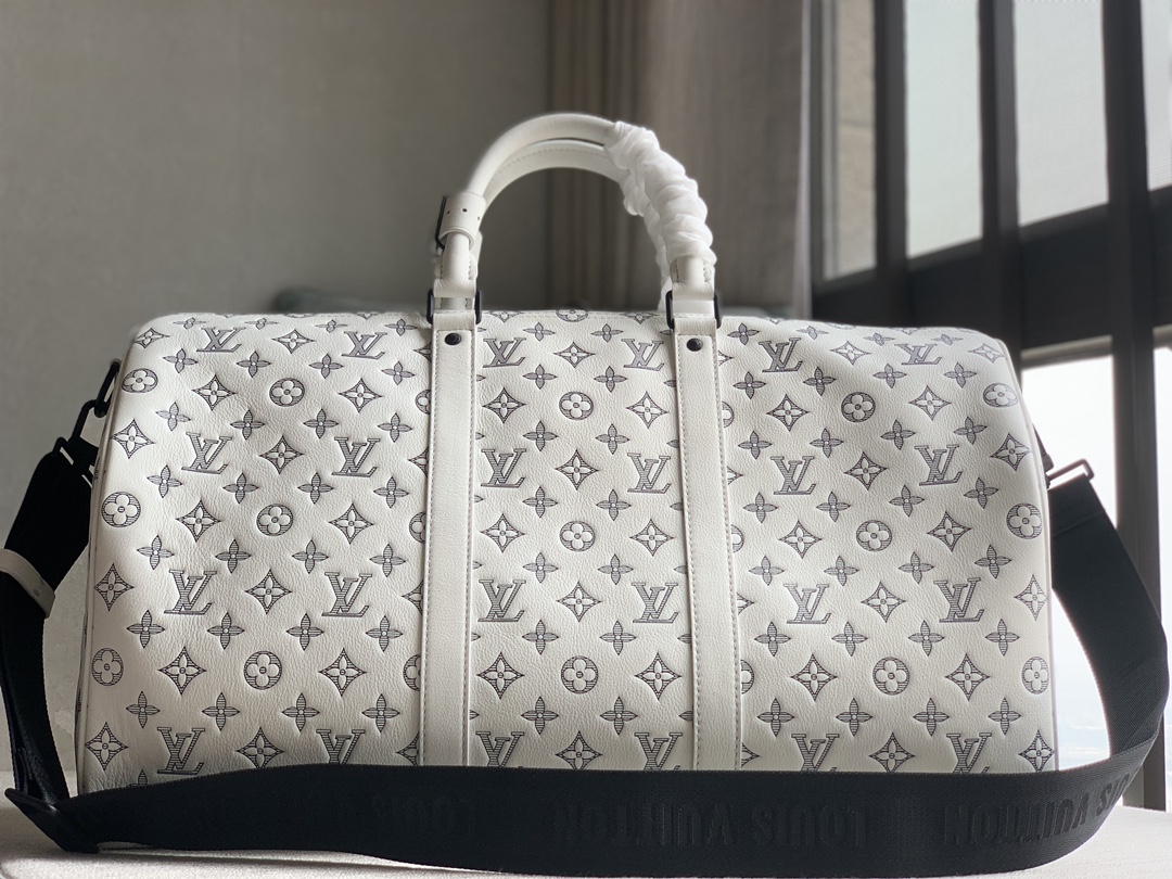 Louis Vuitton lv24 first release [Keepall Bandouliere 50] officially on sale M24953 24954 white (striped embossed)