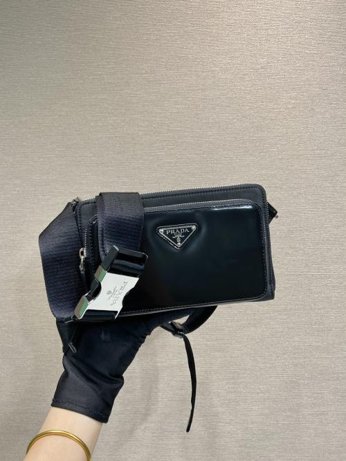 PRADA 2VH156A Nylon and Leather Waist Bag with Metal Buckle - Black 1 PRADA 2VH156A Nylon and Leather Waist Bag with Metal Buckle - Black