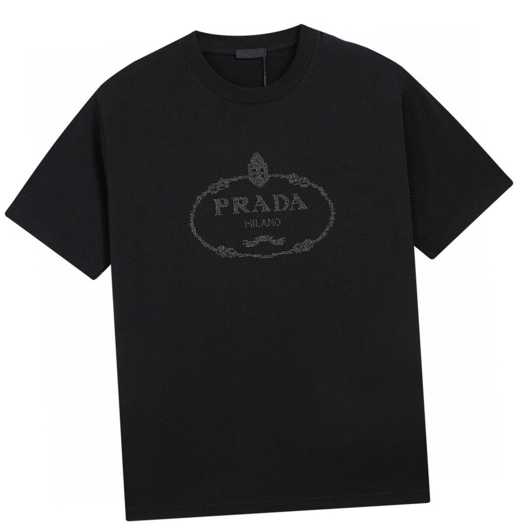 普拉达/Prada 夏季 烫钻字母logo圆领短袖T恤