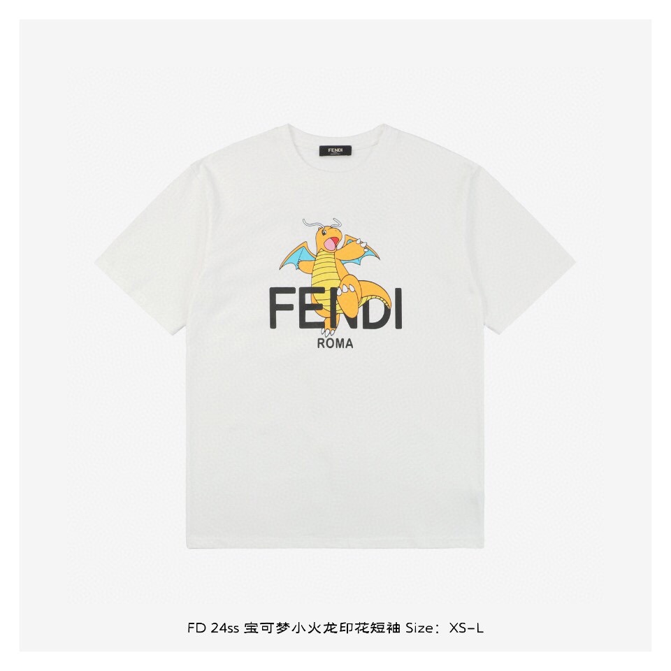 FENDI 芬迪 藤原浩联名 喷火龙印花短袖T恤