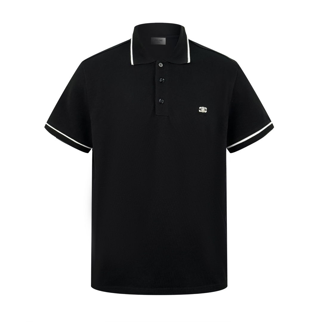 Celine Clothing Polo Black Embroidery Cotton