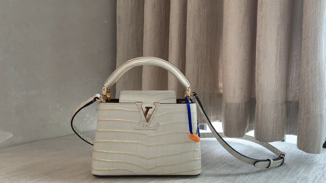 Louis Vuitton LV CAPUCINES N98156 gold apricot crocodile pattern gold buckle