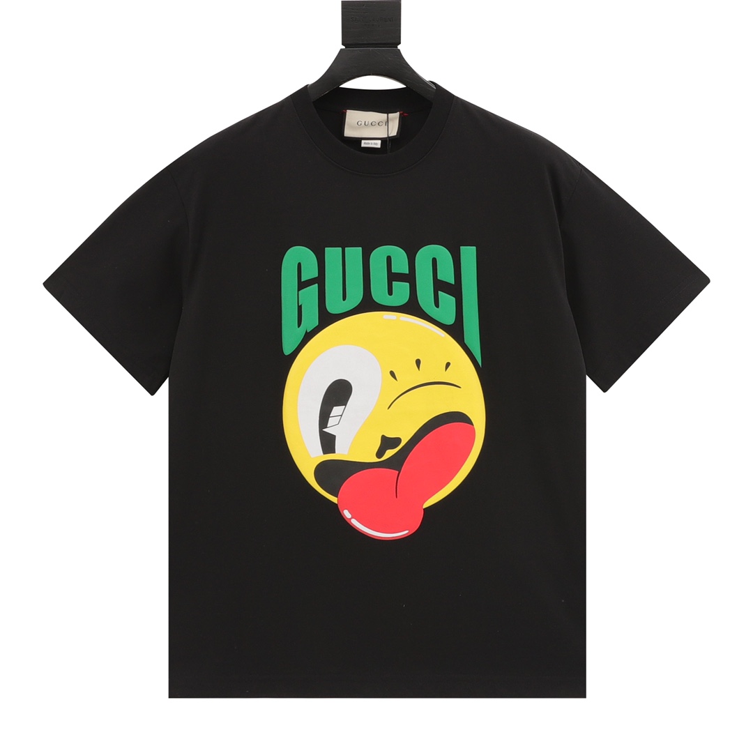 Gucci Odzież T-Shirt Kolor moreli Czarny Drukowanie Bawełna Długi rękaw