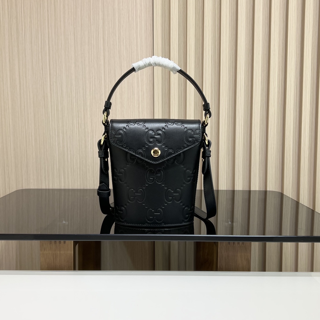 Gucci [Full package] GG mini bucket bag calfskin material 772795, size: 15.5x 12.5x 3cm