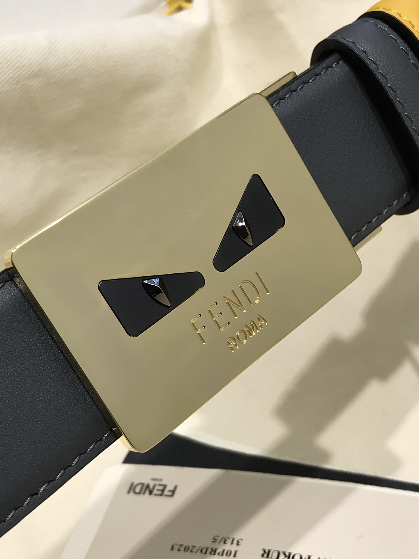 [Fendi Belts]Logo shaped belt Original Double Color Little Monster Rivet Plate