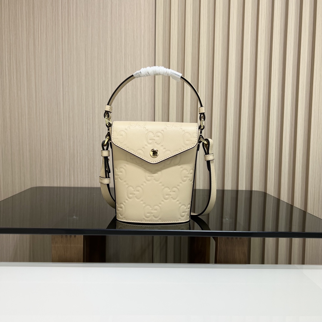 Gucci [Full package] GG mini bucket bag calfskin material 772795, size: 15.5x 12.5x 3cm