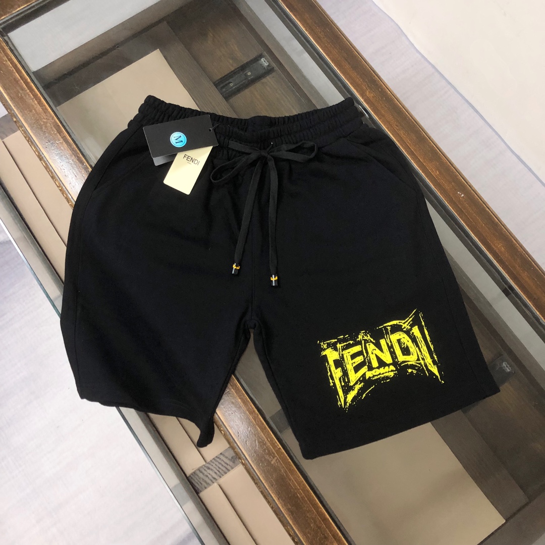 Fendi Clothing Shorts Apricot Color Black Grey Printing Unisex Cotton Casual