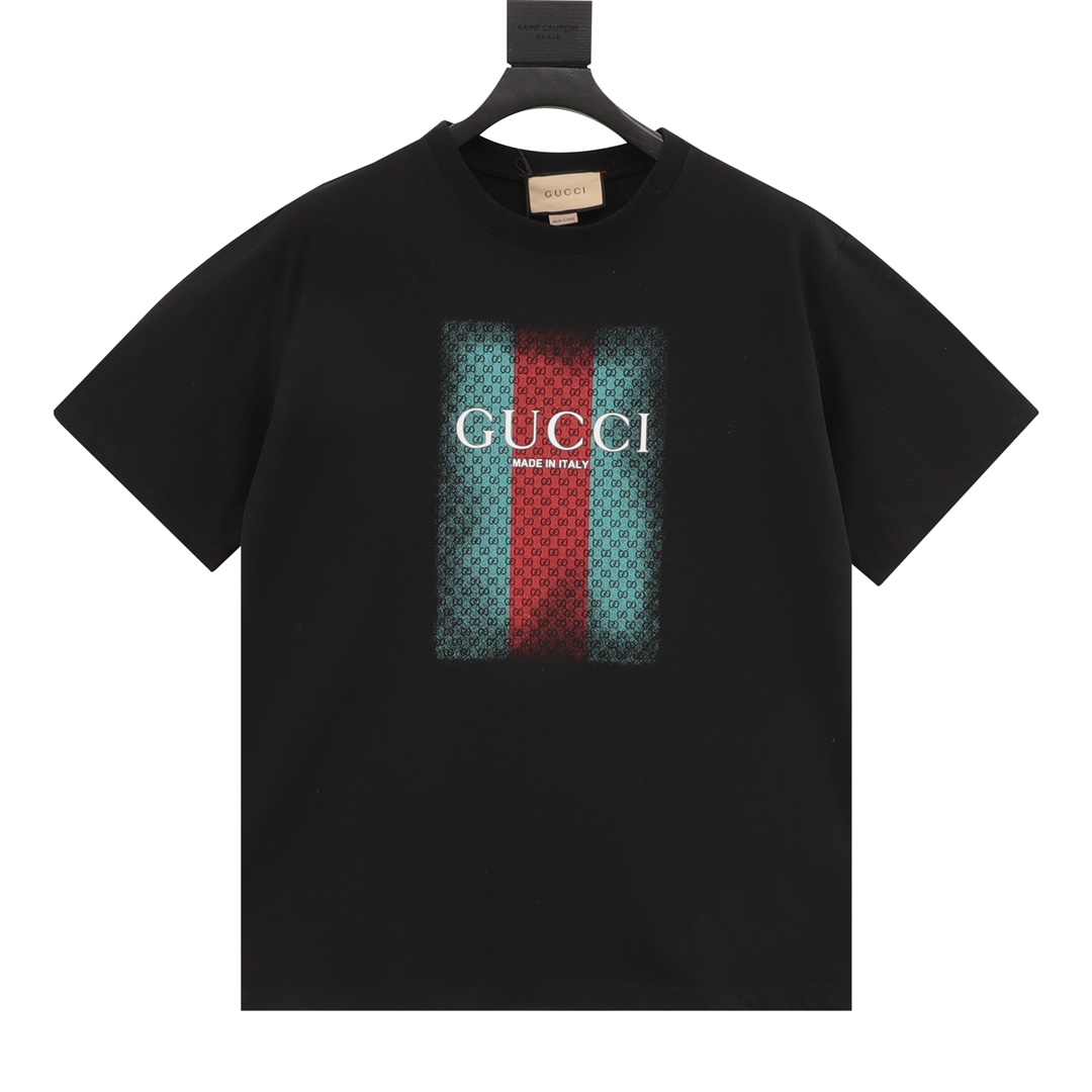 Gucci Odzież T-Shirt Beżowy Czarny Drukowanie Unisex Bawełna Dzianiny Kolekcja wiosenno-letnia Fashion Krótki rękaw