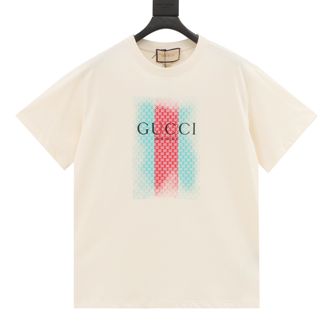 Gucci Odzież T-Shirt Beżowy Czarny Drukowanie Unisex Bawełna Dzianiny Kolekcja wiosenno-letnia Fashion Krótki rękaw