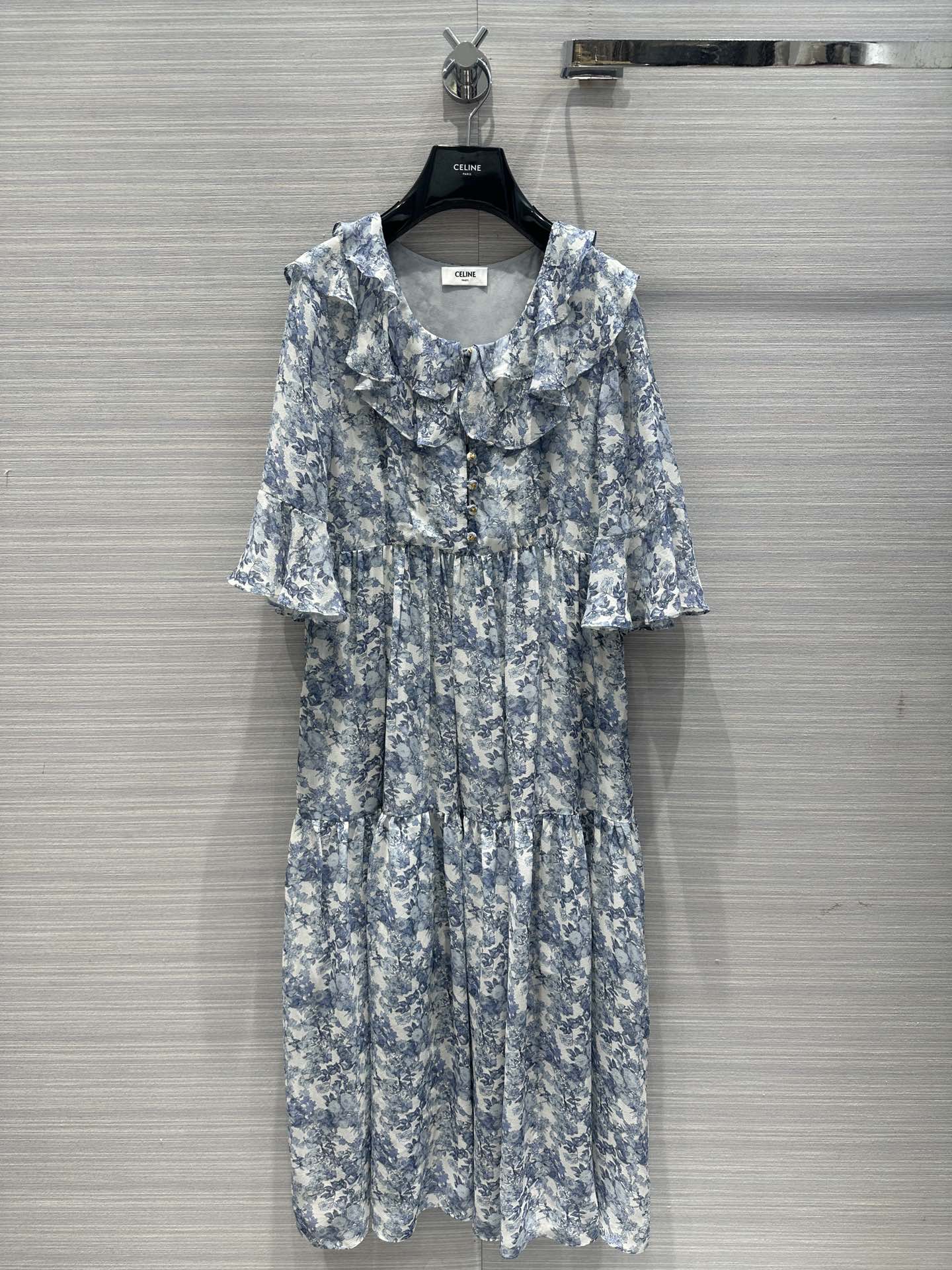 Celine Ropa Vestidos Azul Seda Colección primavera – verano Vintage