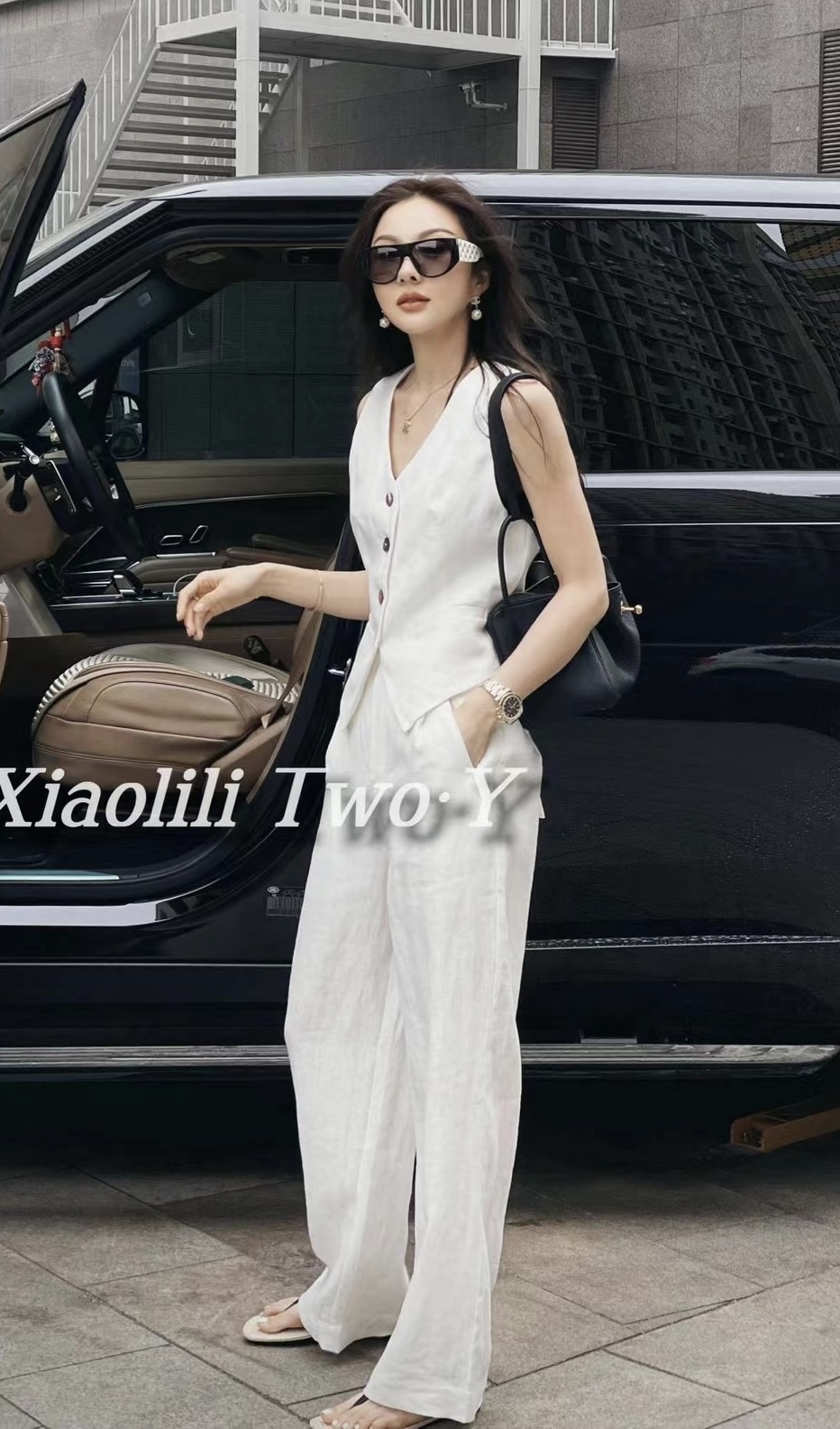 Elegant Linen Vest and Wide Leg Pants Set - Modern Sophistication