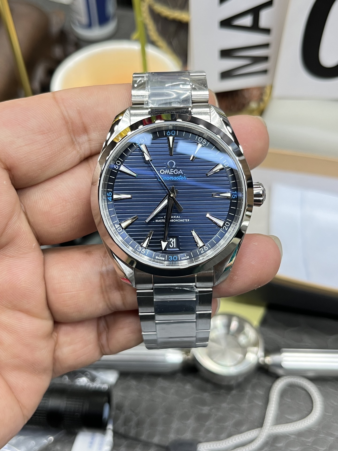 오메가 씨마스터 아쿠아테라 41.5mm 블루 남성 자동 기계식 시계 레플리카 44619