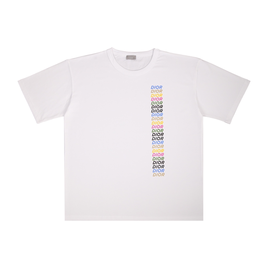 DIO* Dior letra arcoiris cuello redondo manga corta. Tejido de algodón de alta densidad y bien peinado. El estampado de…