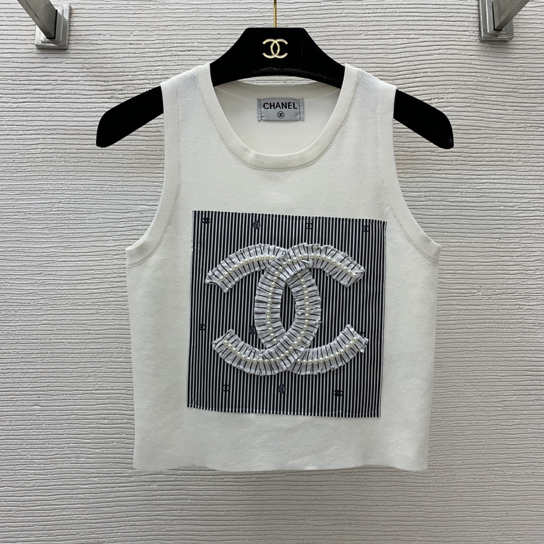 Chanel Cheap
 Clothing Shirts & Blouses Tank Tops&Camis Black White Knitting Summer Collection